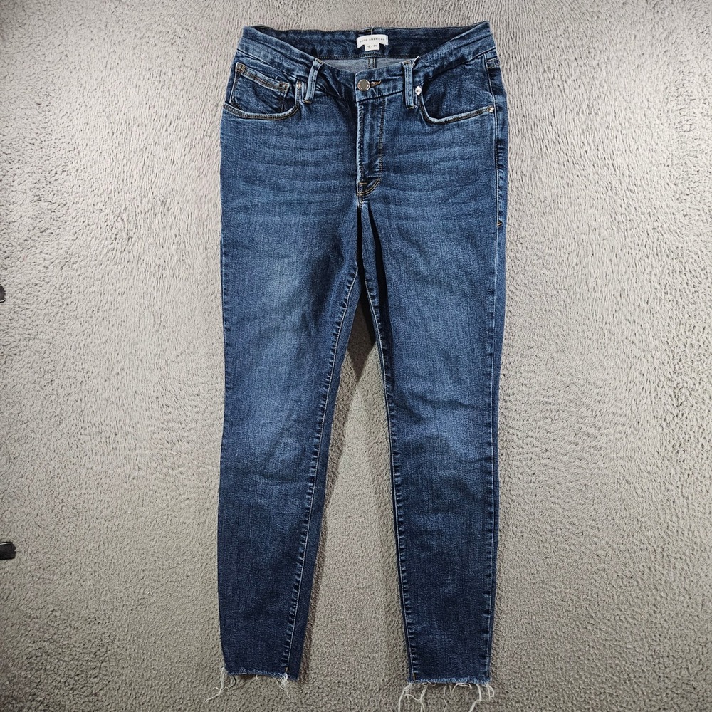 Good American Skinny Jeans Blue Medium Wash Raw Hem Womens 12/31